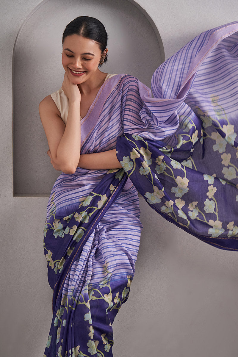 Sharmila Handloom Maheshwari Cotton Silk Hand Blockprinted Saree