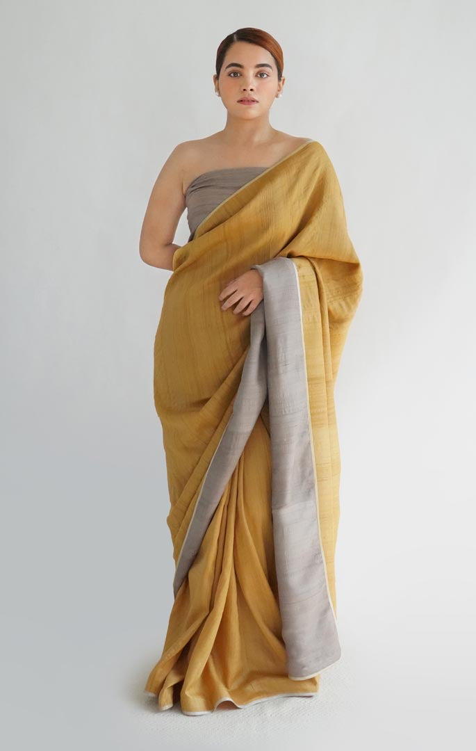 Yellow Kashish Natural Dyes Handloom Tussar Signature Flip Pallu Saree