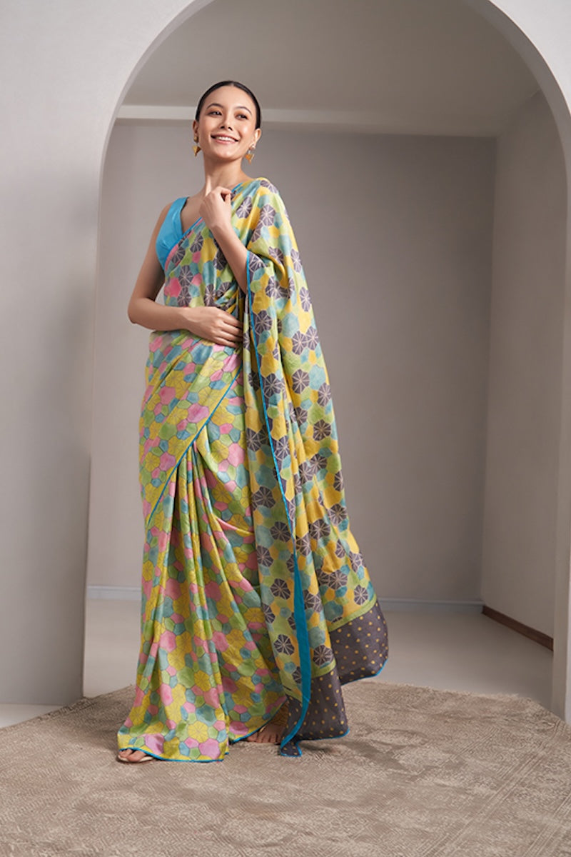 Geeta Mulberry Silk Hand blockprinted saree
