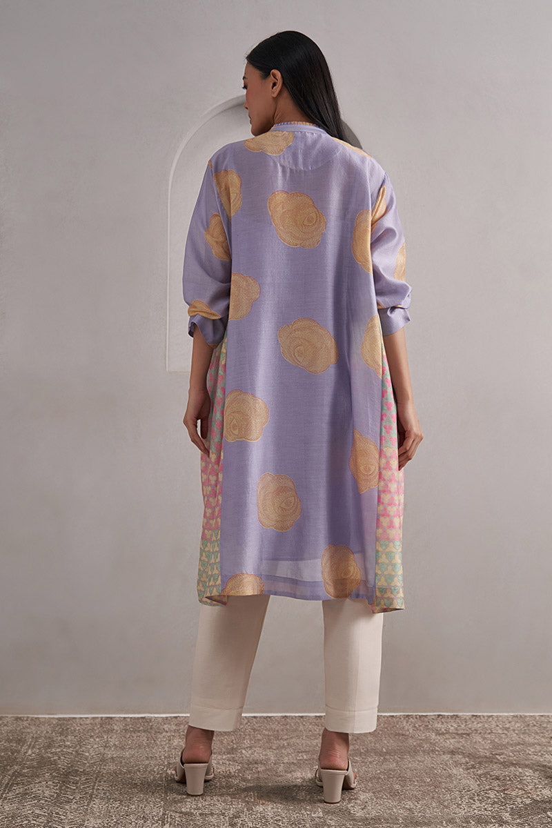 Gulaab One Size Chanderi Cotton-Silk Tunic Dress – Hand Block Printed with Contrast Panels & Slip