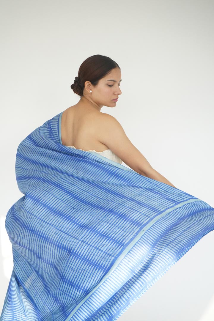 Chamba Tussar Silk Hand Blockprinted Saree