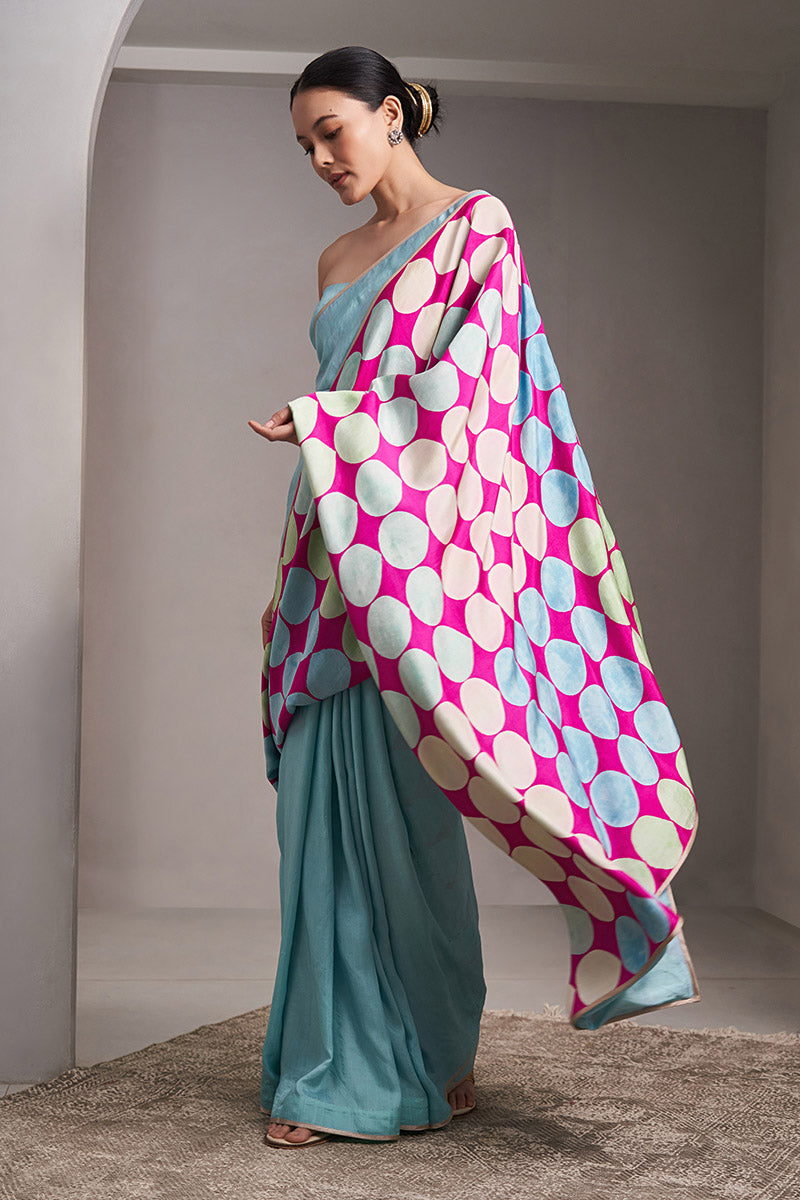 Karnavati Mulberry silk Flip pallu Saree Powder Blue Fuschia