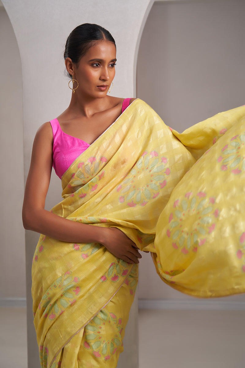 Mumtaz Handloom Cotton Silk Hand Blockprinted Saree