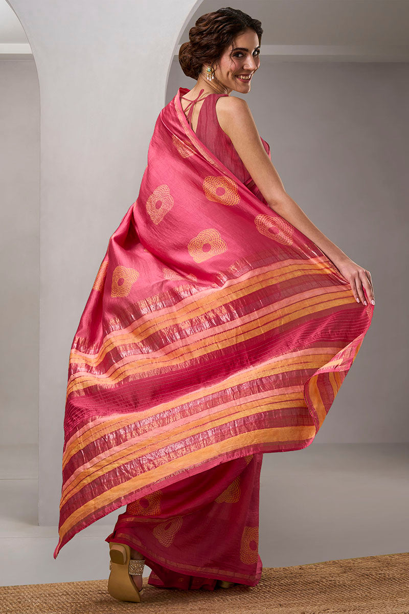 Aarohi Handloom Maheshwari Silk Hand Blockprinted  Saree