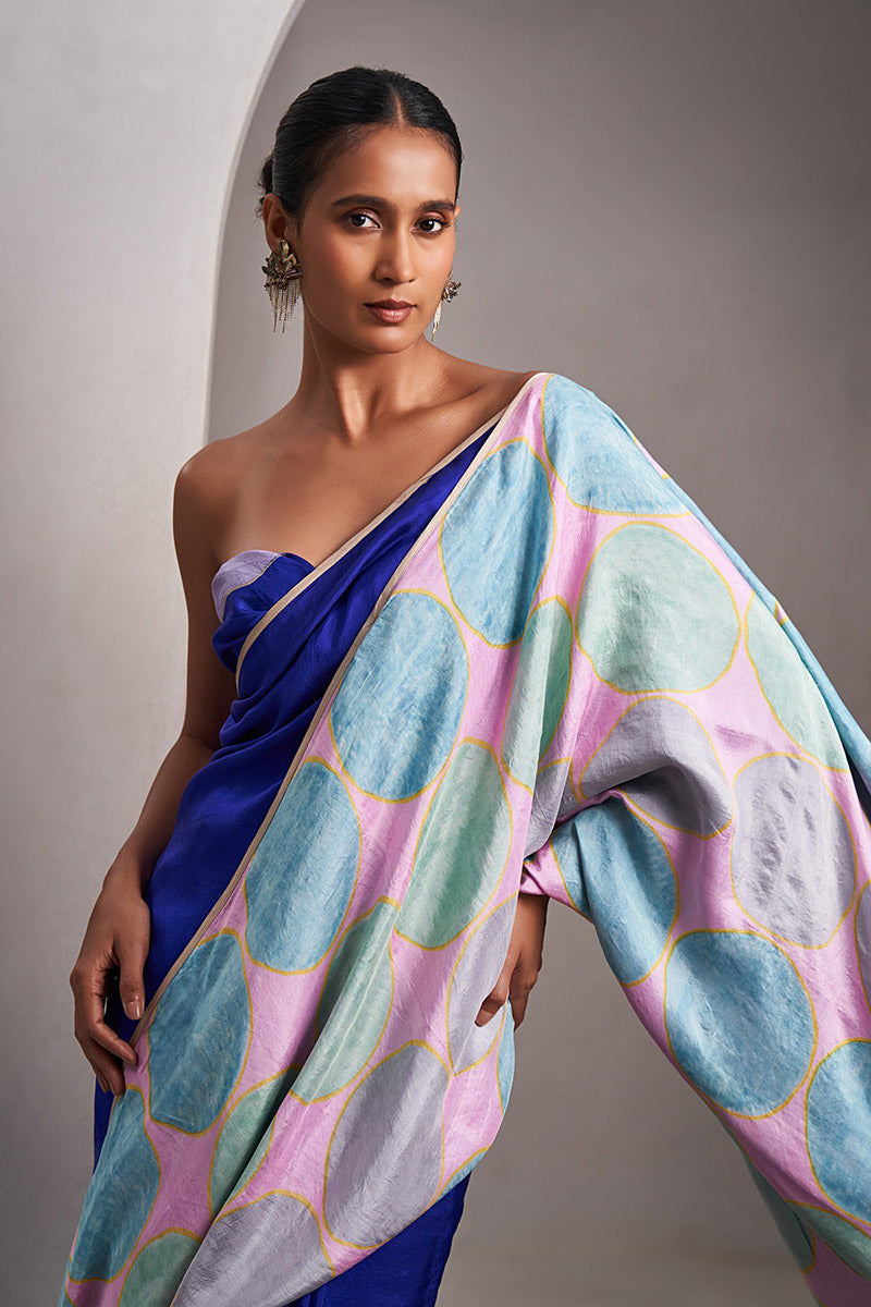 Padmavati Mulberry Silk Flip Pallu Saree Ink Blue Pink