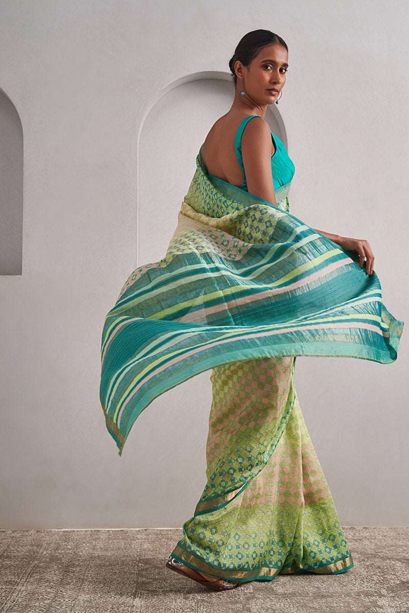 Saira Handloom Maheshwari Cotton Silk Hand Blockprinted Saree