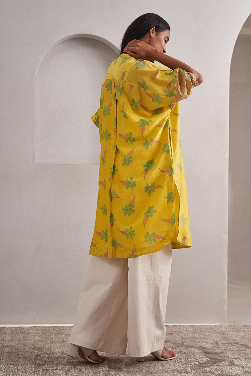 Phool One Size Chanderi Cotton-Silk Tunic Dress – Hand Block Printed with Contrast Sleeve & Slip