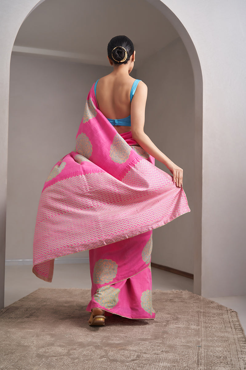 Madhubala Handloom Cotton Silk Hand Blockprinted Saree