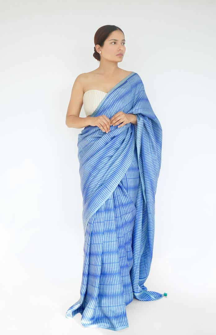 Chamba Tussar Silk Hand Blockprinted Saree