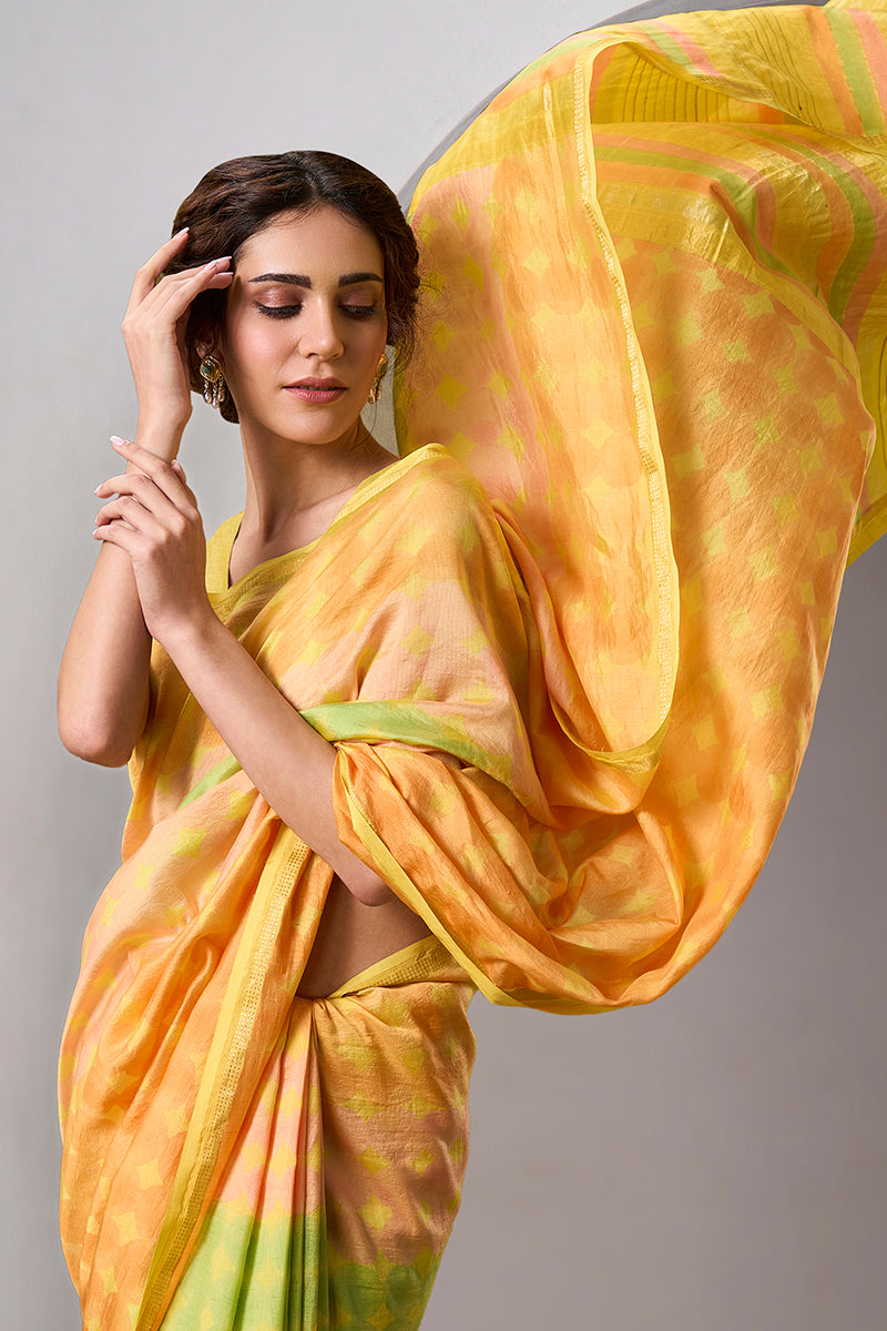 Noor Handloom Maheshwari Silk Hand Blockprinted Saree