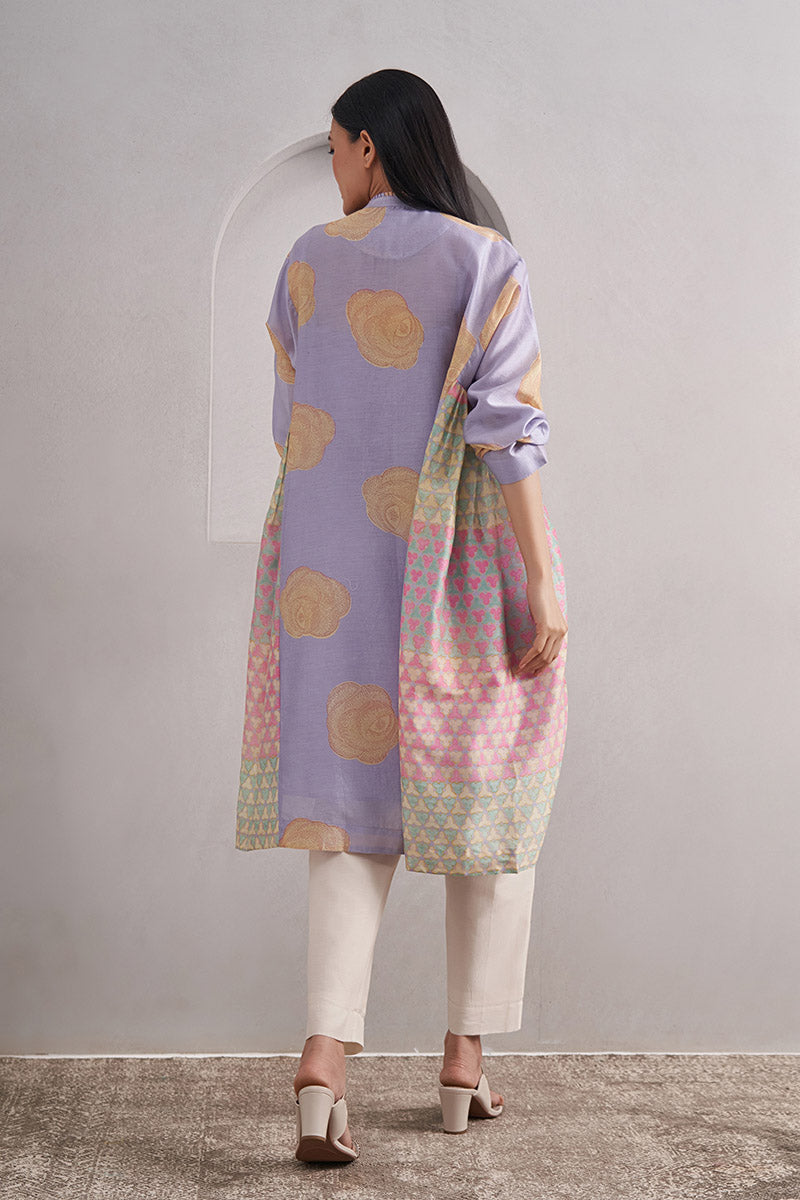 Gulaab One Size Chanderi Cotton-Silk Tunic Dress – Hand Block Printed with Contrast Panels & Slip