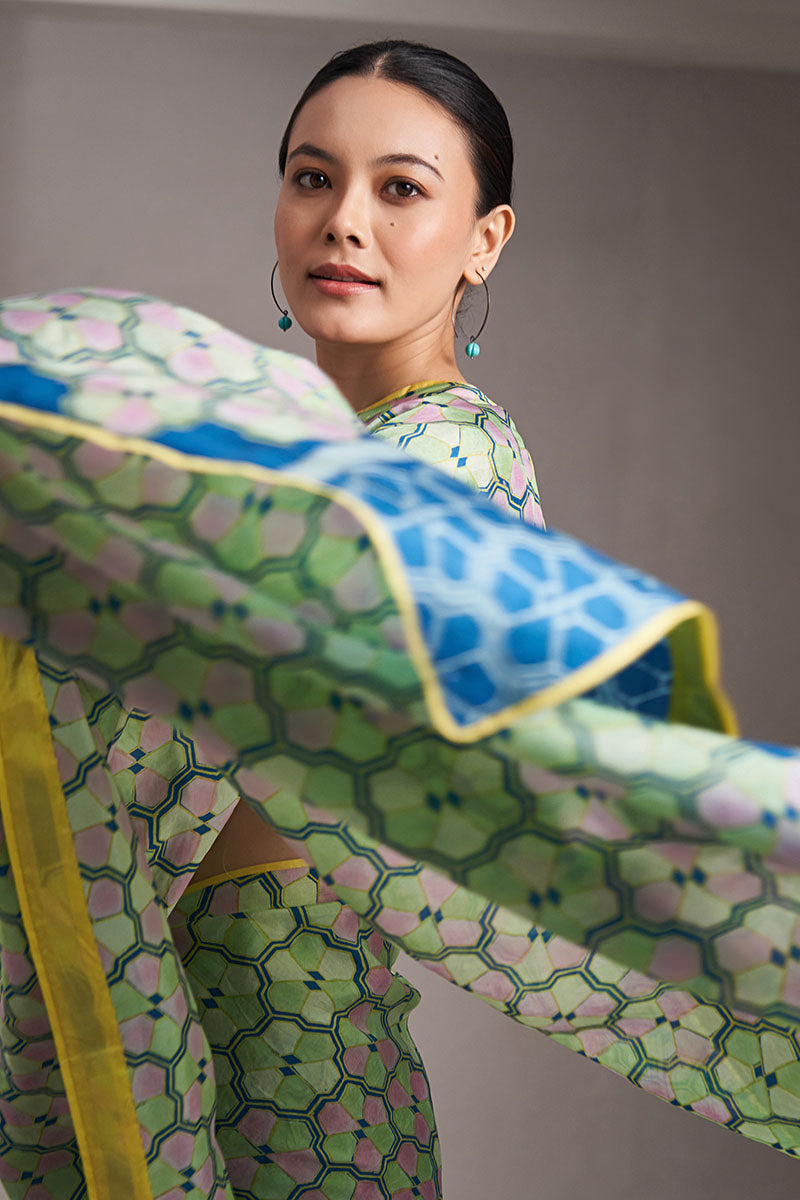 Malti Mulberry silk Hand blockprinted saree