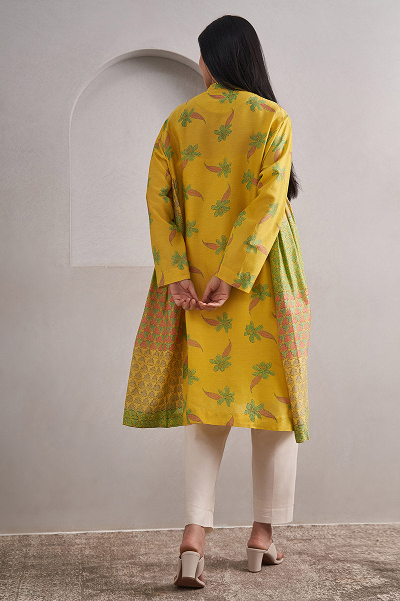 Phool One Size Chanderi Cotton-Silk Tunic Dress – Hand Block Printed with Contrast Panels & Slip