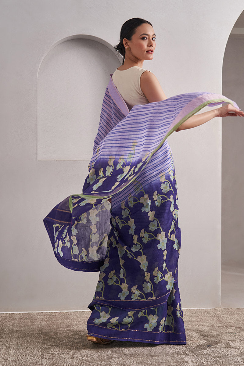 Sharmila Handloom Maheshwari Cotton Silk Hand Blockprinted Saree