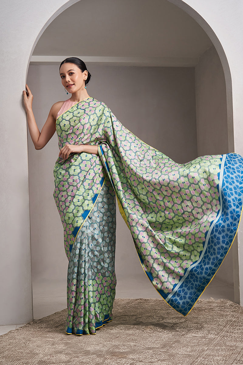 Malti Mulberry silk Hand blockprinted saree