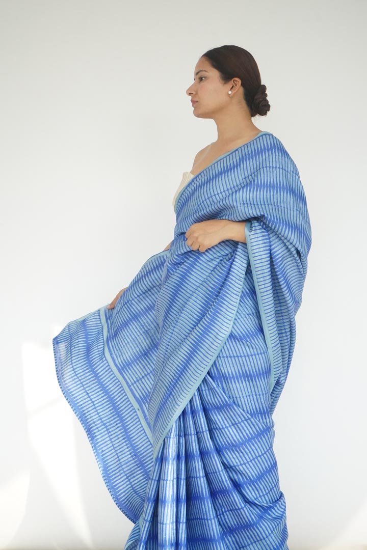 Chamba Tussar Silk Hand Blockprinted Saree