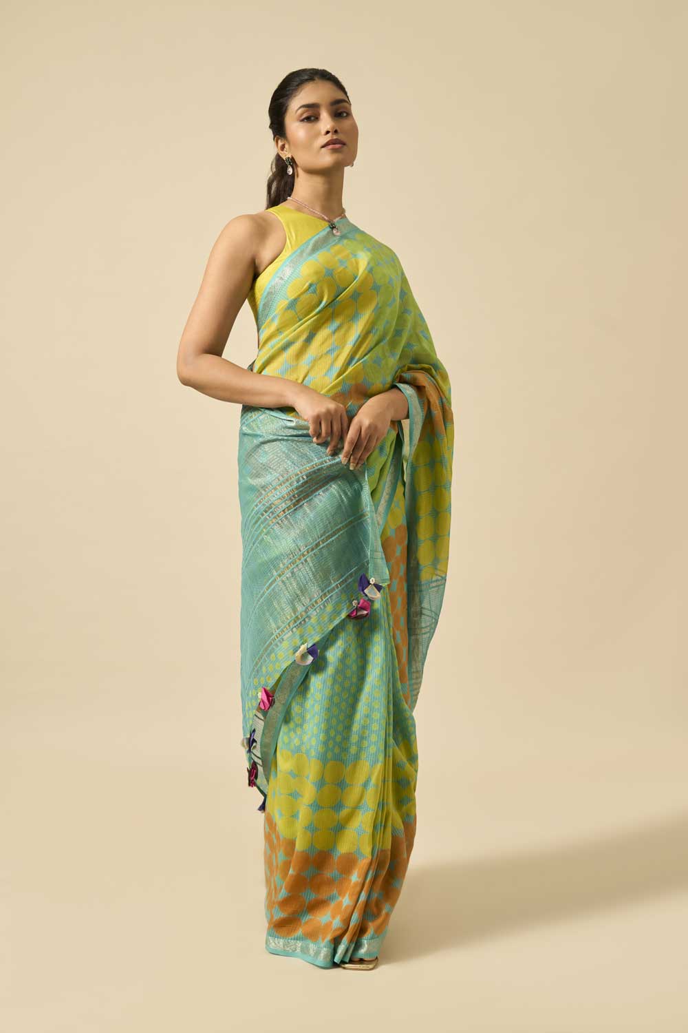 Brinda teal Maheshwari Silk Hand Block Printed Saree