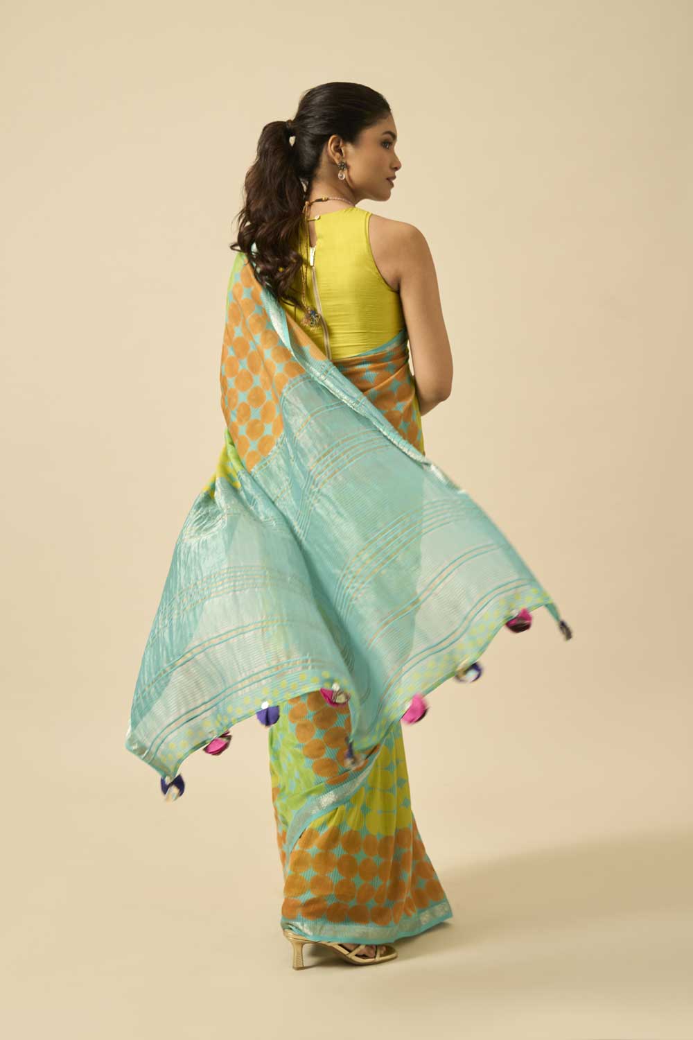 Brinda teal Maheshwari Silk Hand Block Printed Saree