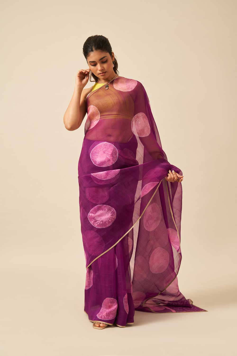 AABHA PURPLE KATAAN SILK HAND BLOCKPRINTED SAREE