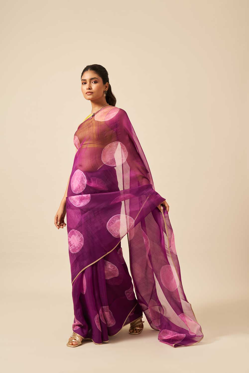 AABHA PURPLE KATAAN SILK HAND BLOCKPRINTED SAREE