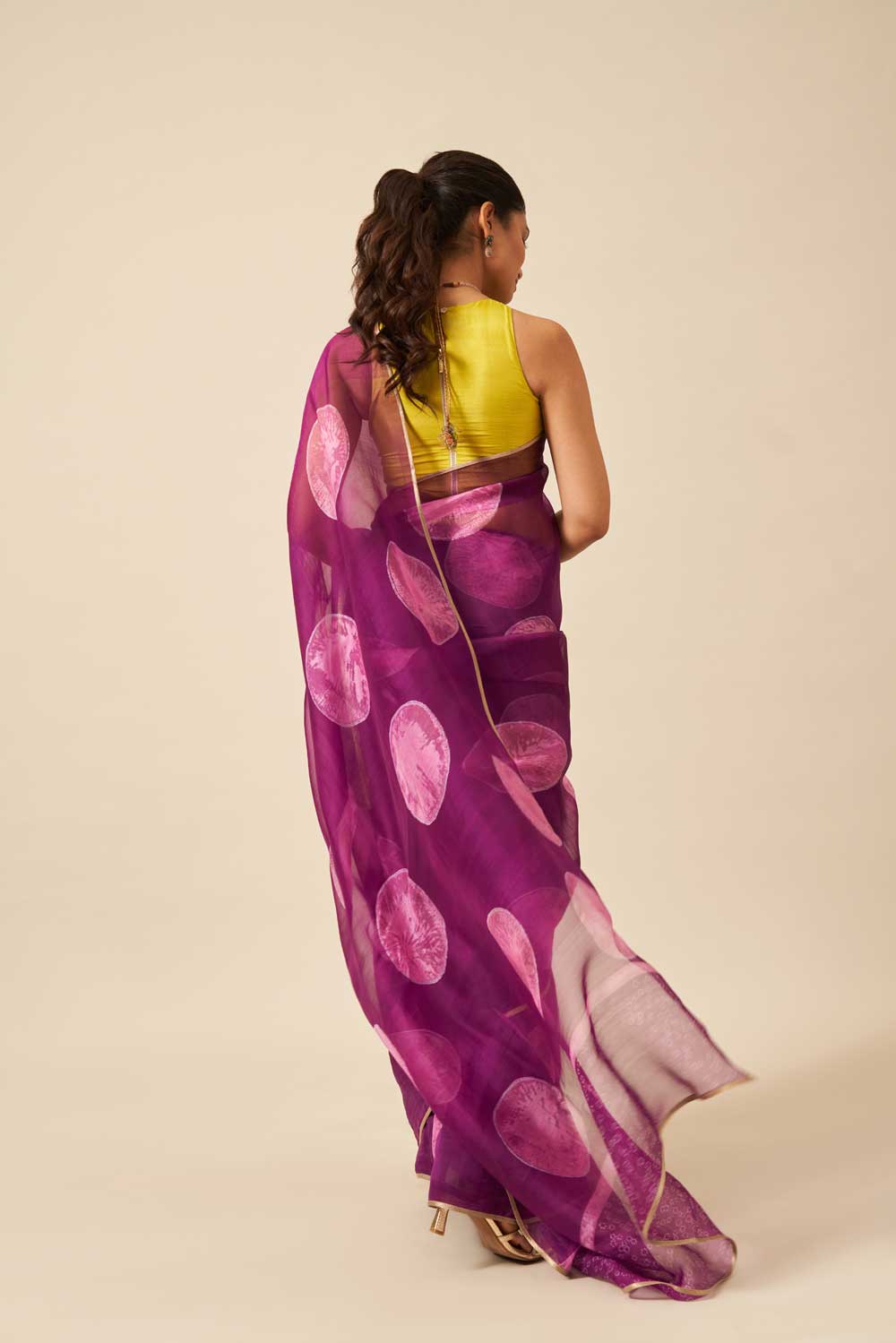 AABHA PURPLE KATAAN SILK HAND BLOCKPRINTED SAREE