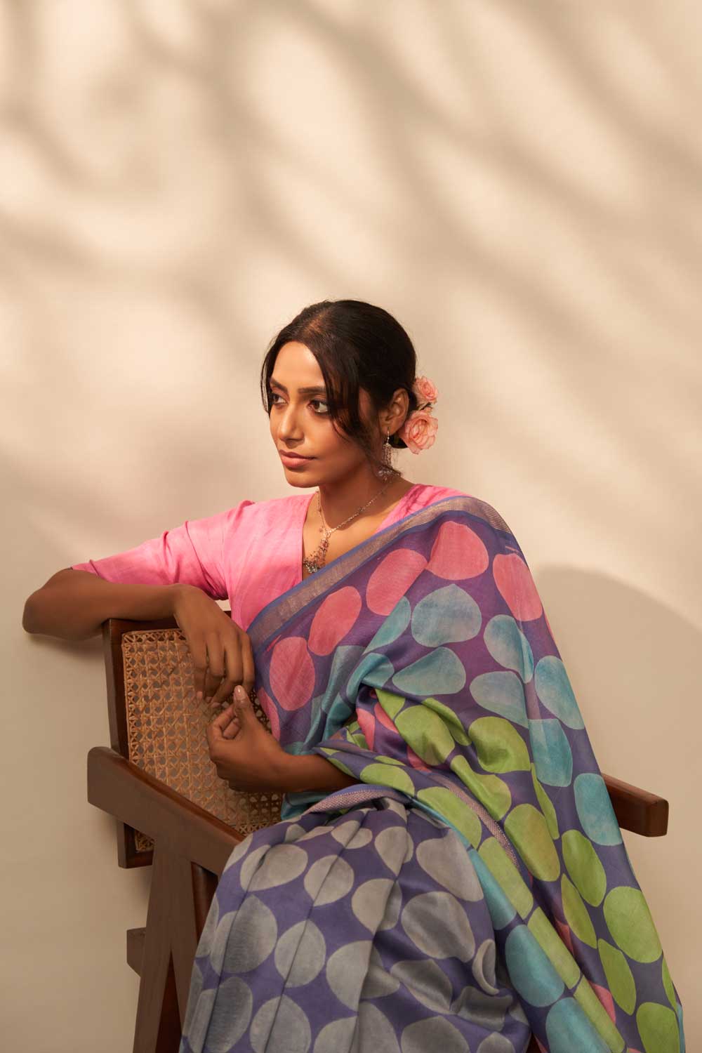 Luni Blue Maheshwari Silk Hand Block Printed Saree