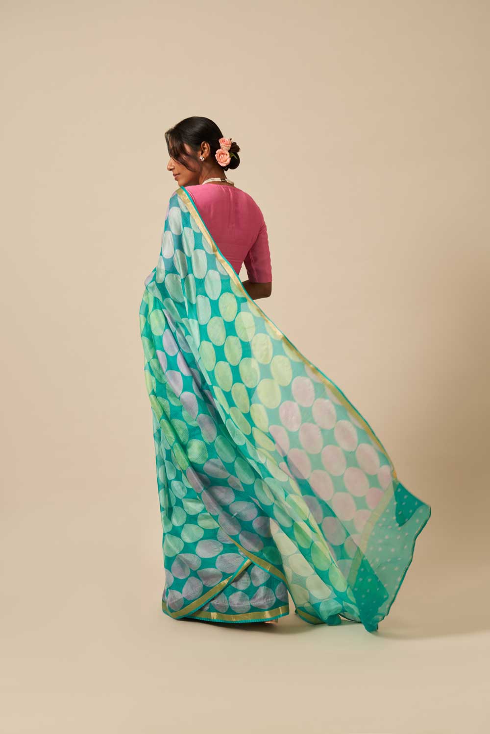 paan Green kota silk hand block printed saree