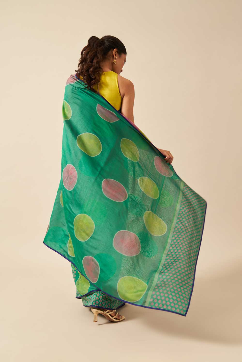 Gomti green pink Maheshwari Hand Blockprinted Flip Pallu saree