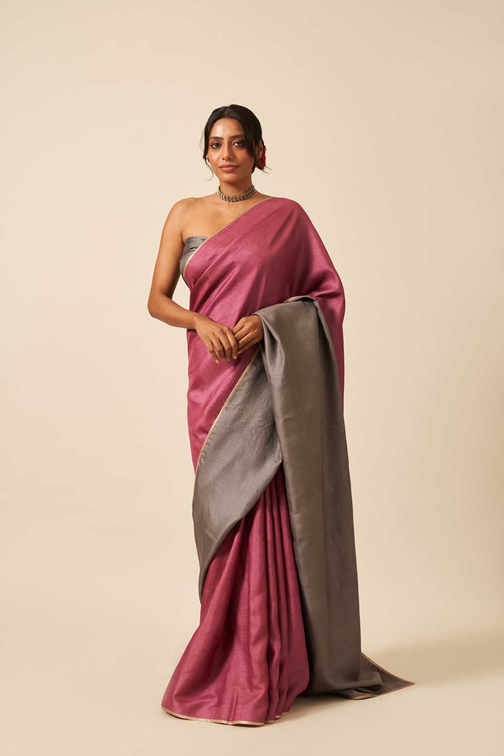 Laxmibai laquer grey Handloom Tussar Silk Flip Pallu Saree