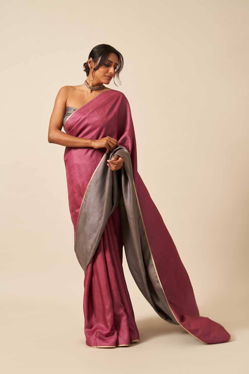 Laxmibai laquer grey Handloom Tussar Silk Flip Pallu Saree