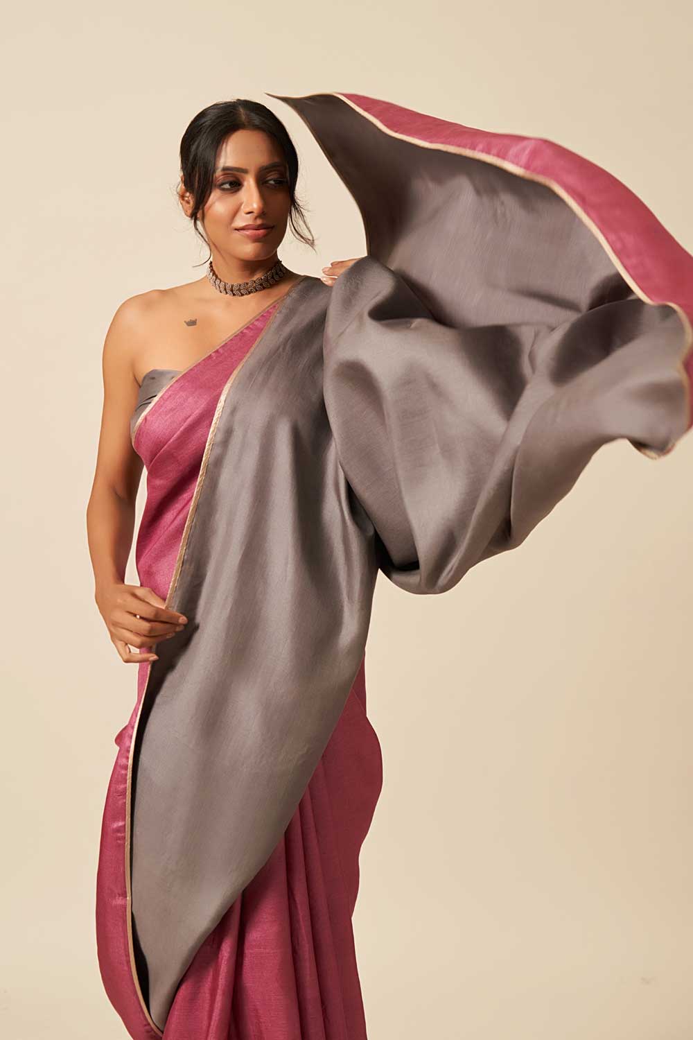 Laxmibai laquer grey Handloom Tussar Silk Flip Pallu Saree