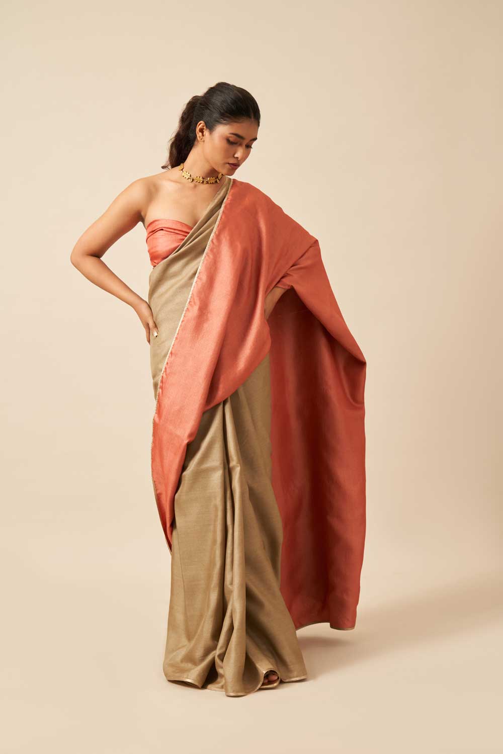 Rani Mehendi Madder Handloom Tussar Silk Flip Pallu Saree