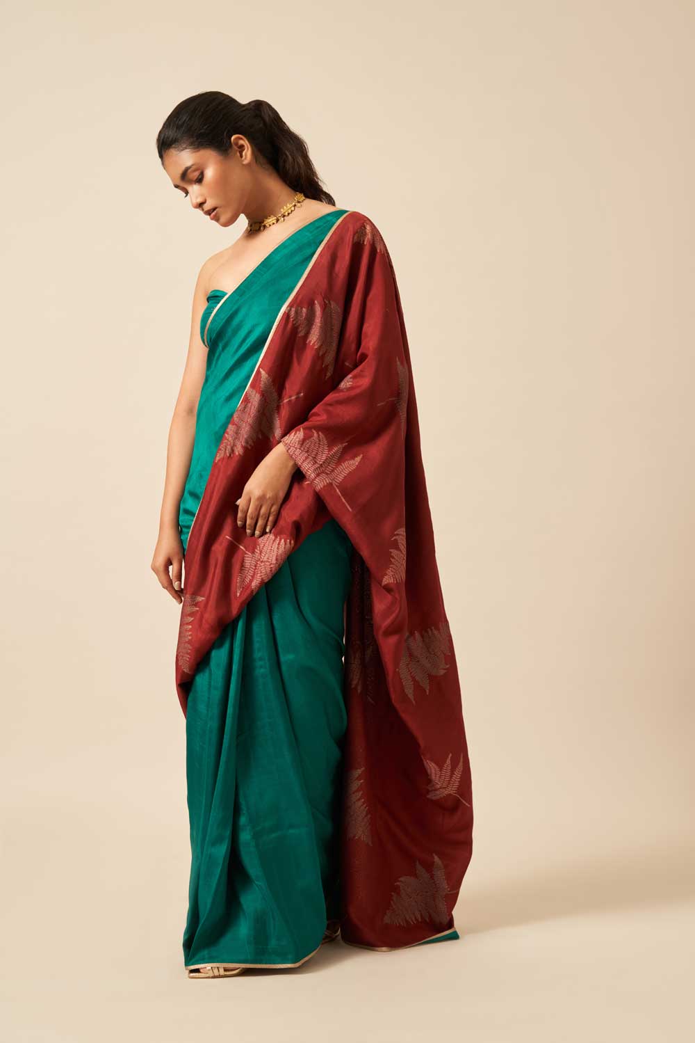 Avanti Green Maroon Mulberry Silk Flip Pallu Saree