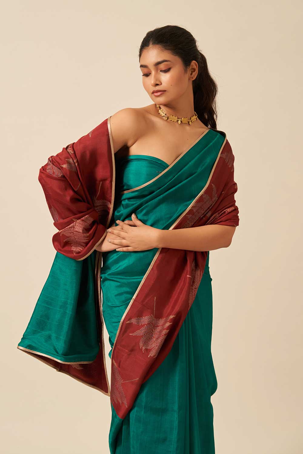 Avanti Green Maroon Mulberry Silk Flip Pallu Saree