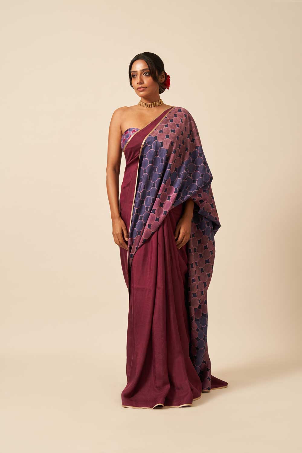 KARNAVATI Wine Blue Mulberry Silk Flip Pallu Saree