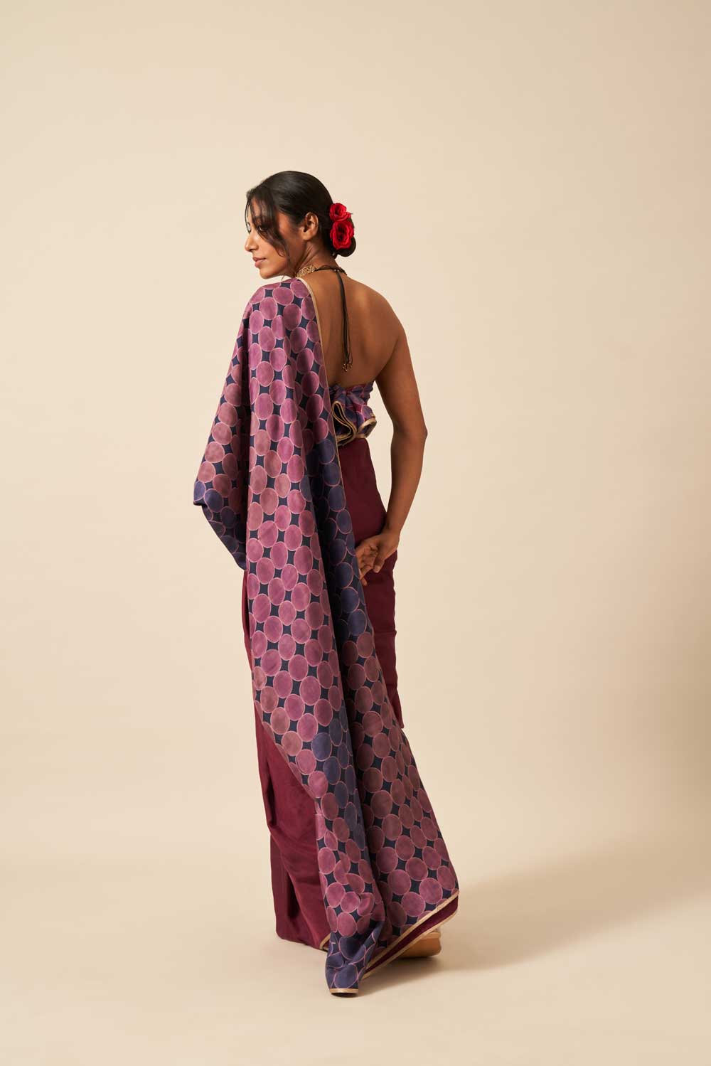 KARNAVATI Wine Blue Mulberry Silk Flip Pallu Saree