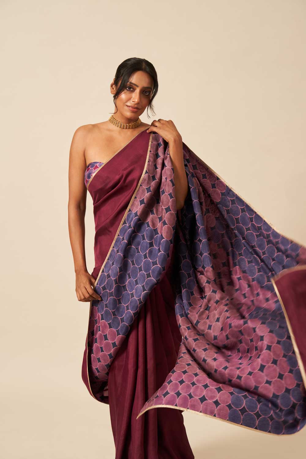 KARNAVATI Wine Blue Mulberry Silk Flip Pallu Saree