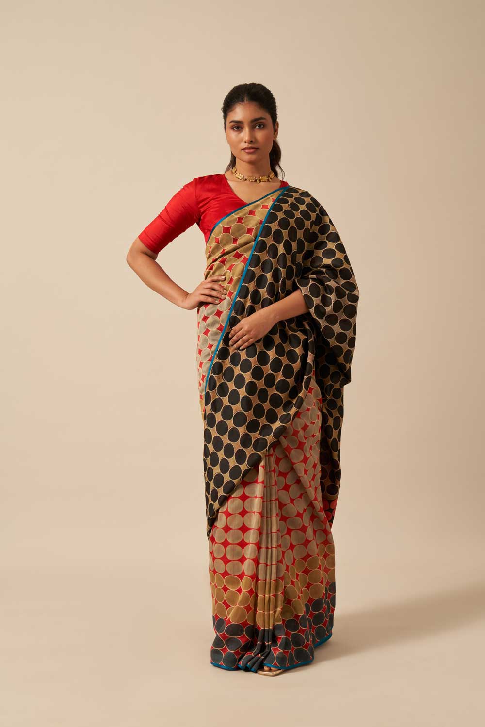 Sindhu Red_Black Maheshwari Hand Blockprinted Flip Pallu saree