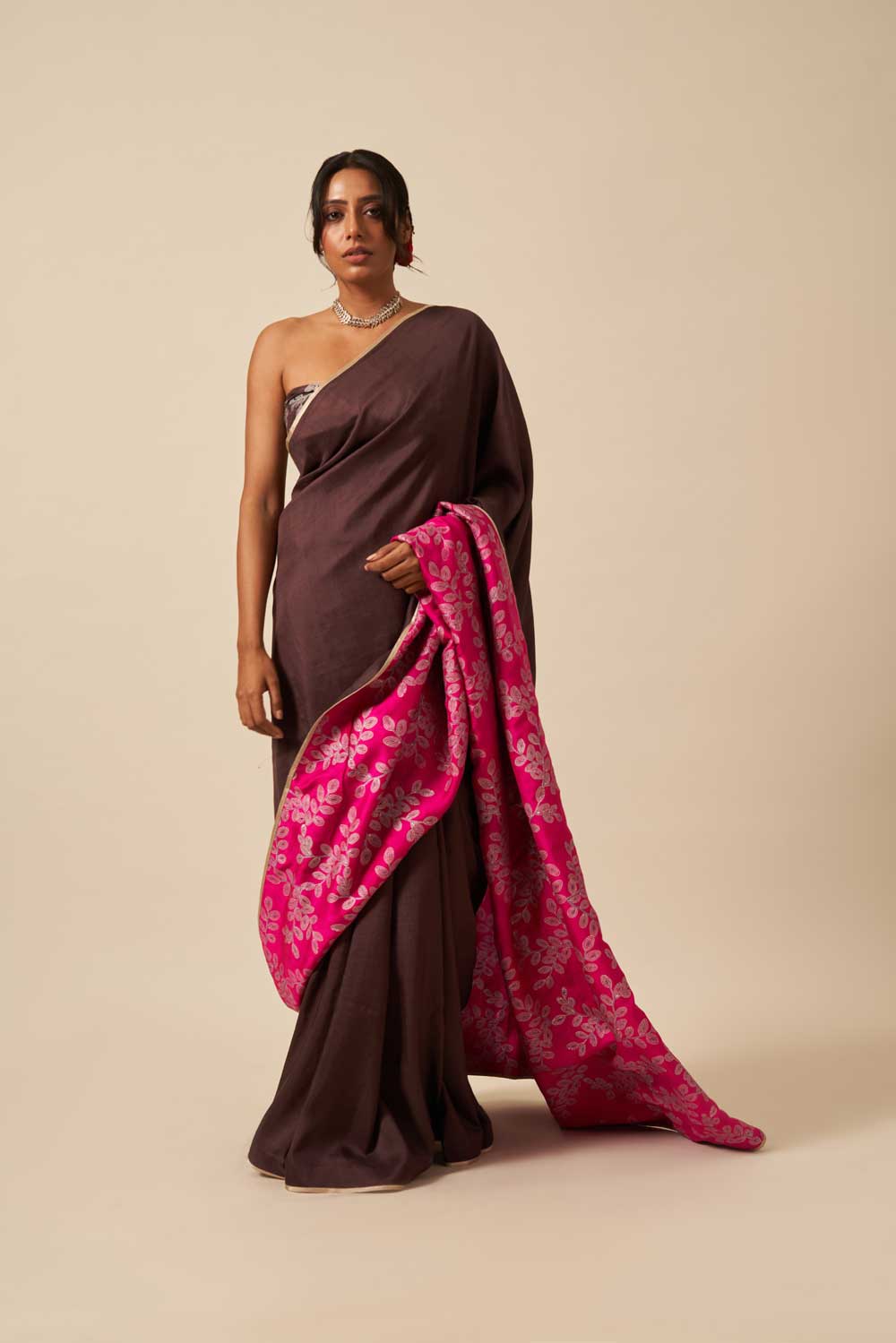 Athiya Brown Pink Mulberry Silk Flip Pallu Saree