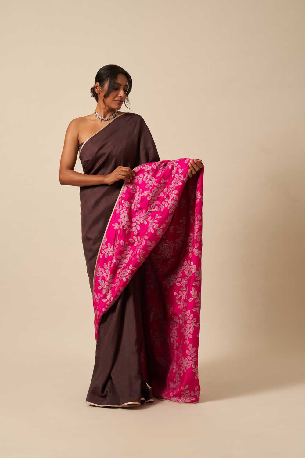 Athiya Brown Pink Mulberry Silk Flip Pallu Saree