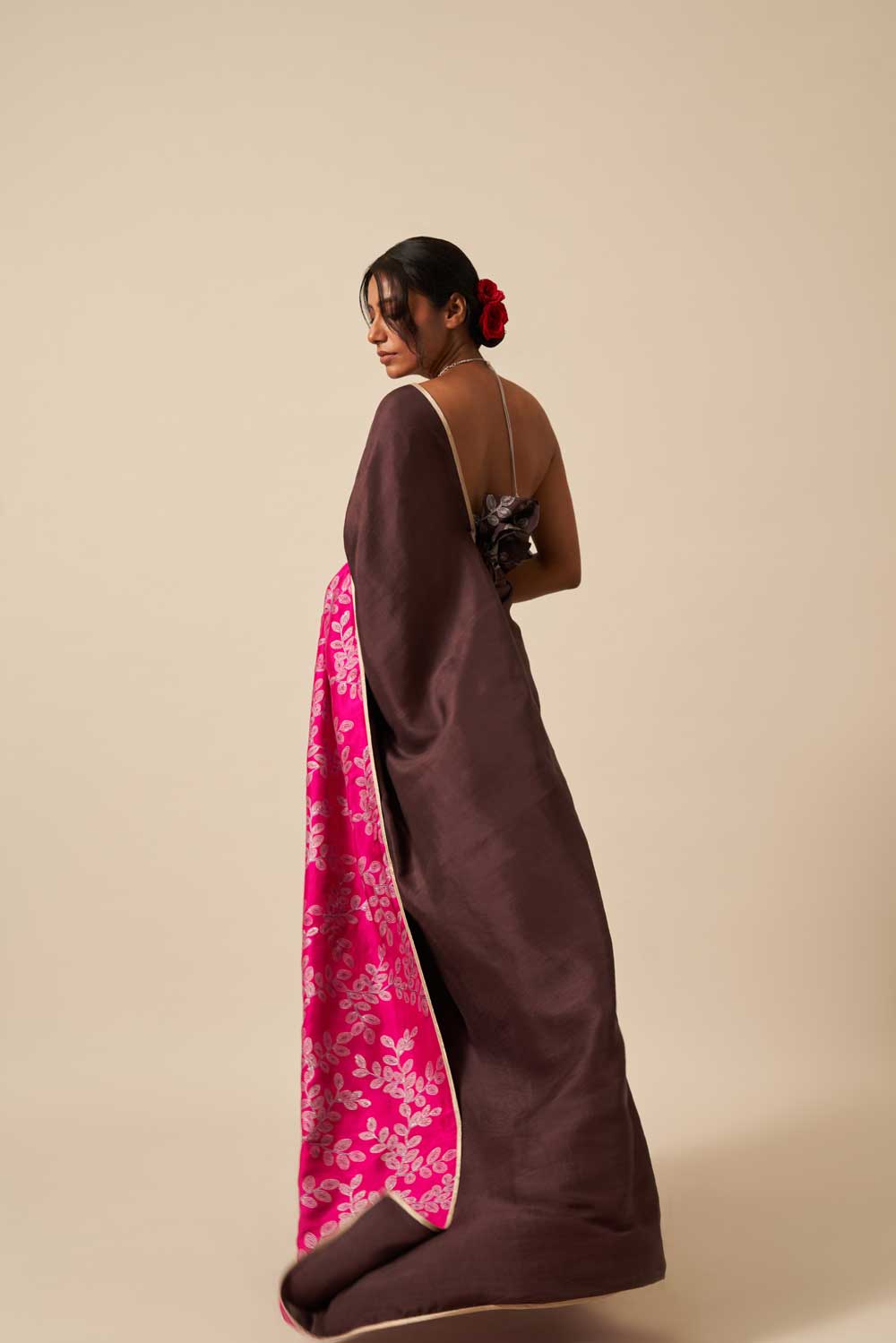 Athiya Brown Pink Mulberry Silk Flip Pallu Saree