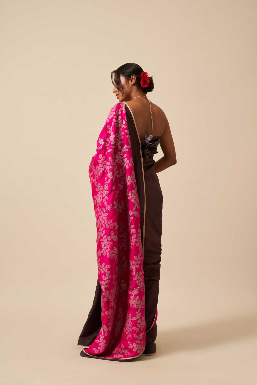 Athiya Brown Pink Mulberry Silk Flip Pallu Saree