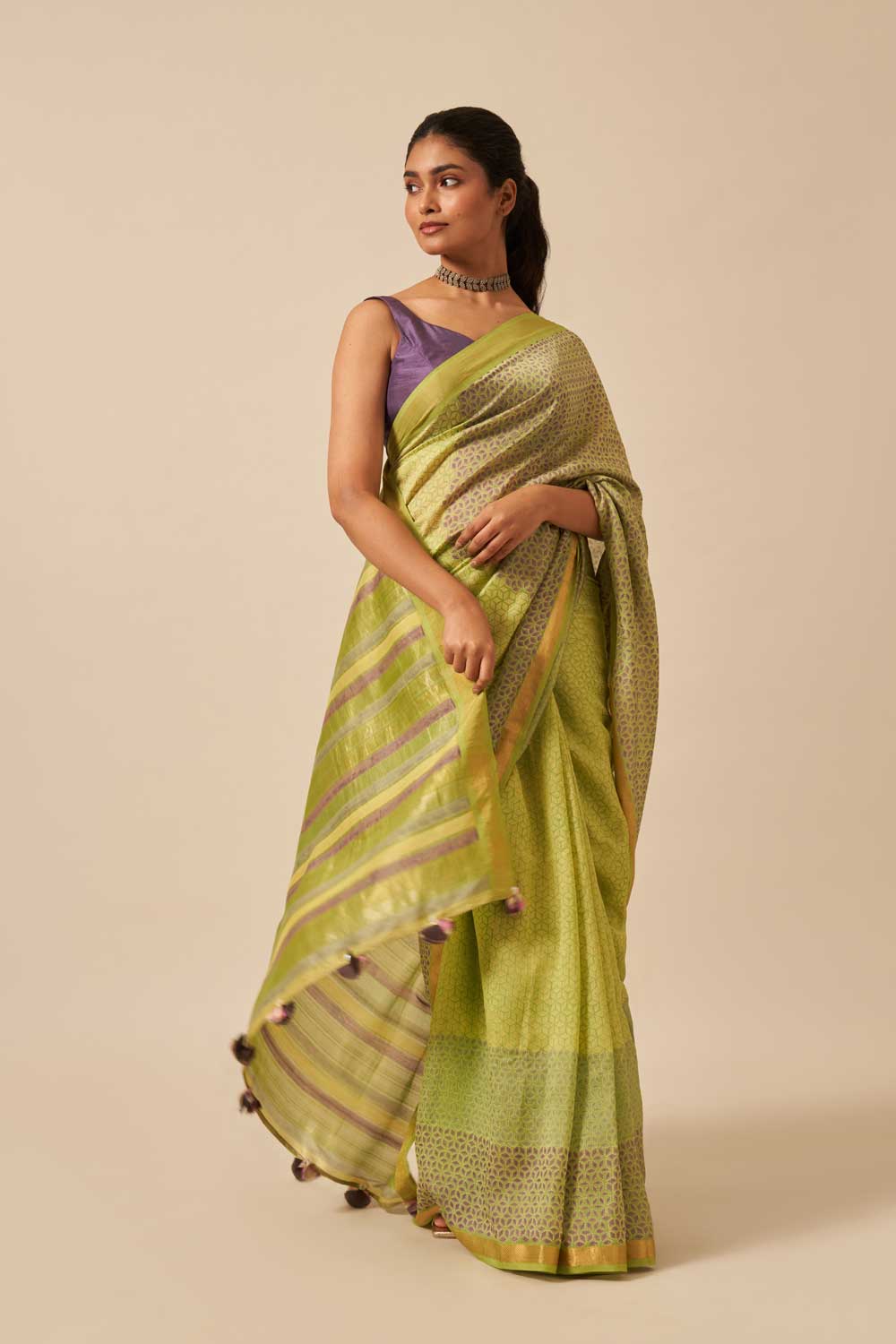 Shilpa GREEN Maheshwari Silk Hand Block Printed Saree