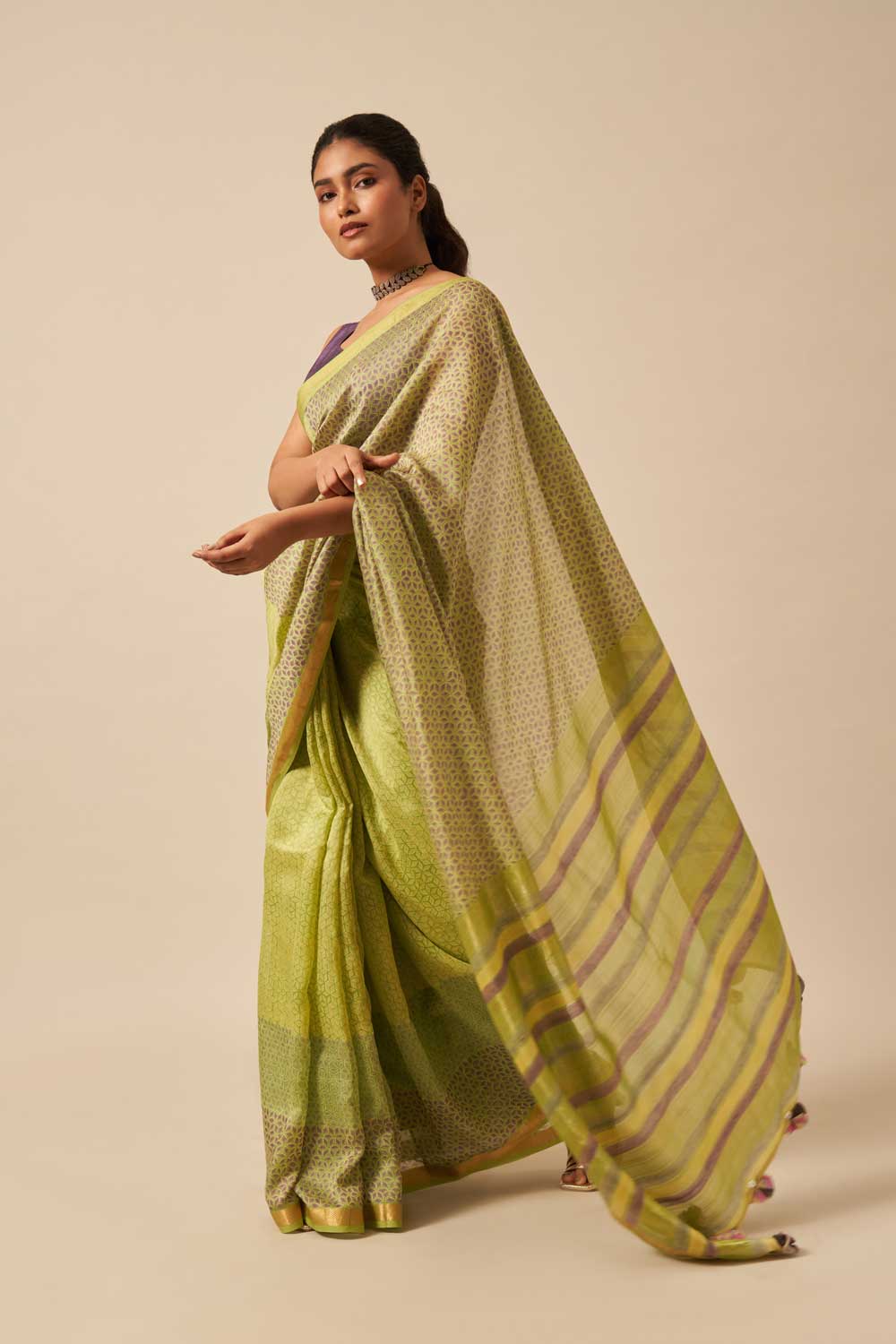 Shilpa GREEN Maheshwari Silk Hand Block Printed Saree