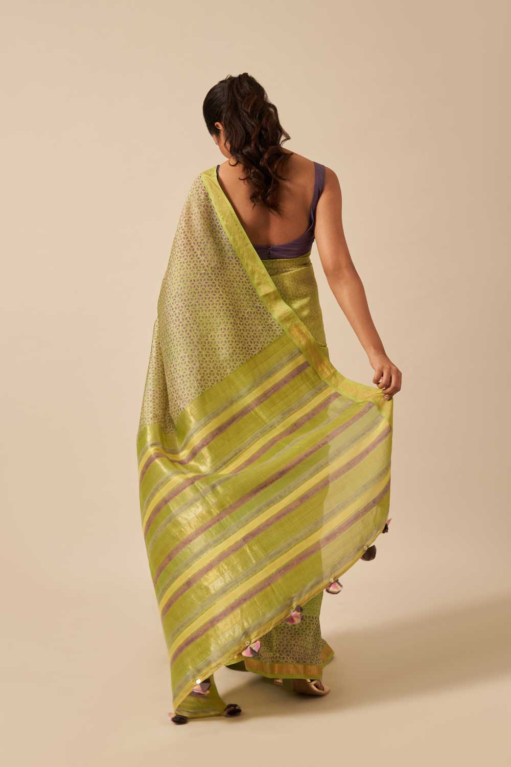 Shilpa GREEN Maheshwari Silk Hand Block Printed Saree