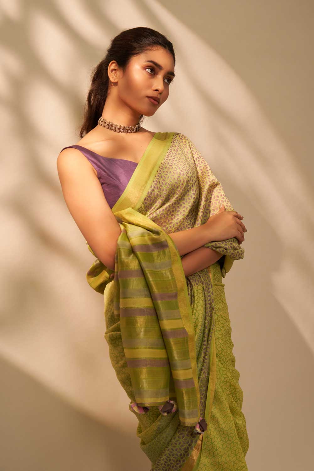 Shilpa GREEN Maheshwari Silk Hand Block Printed Saree