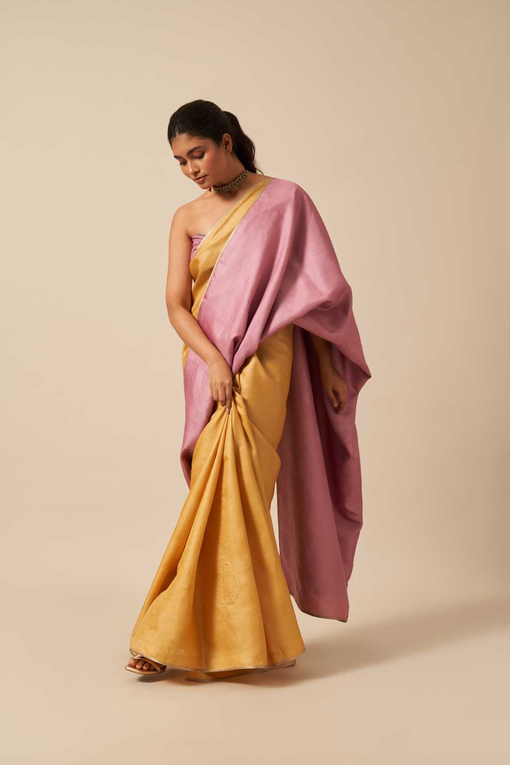 Rajeshwari marigold_lac Handloom Tussar Silk Flip Pallu Saree