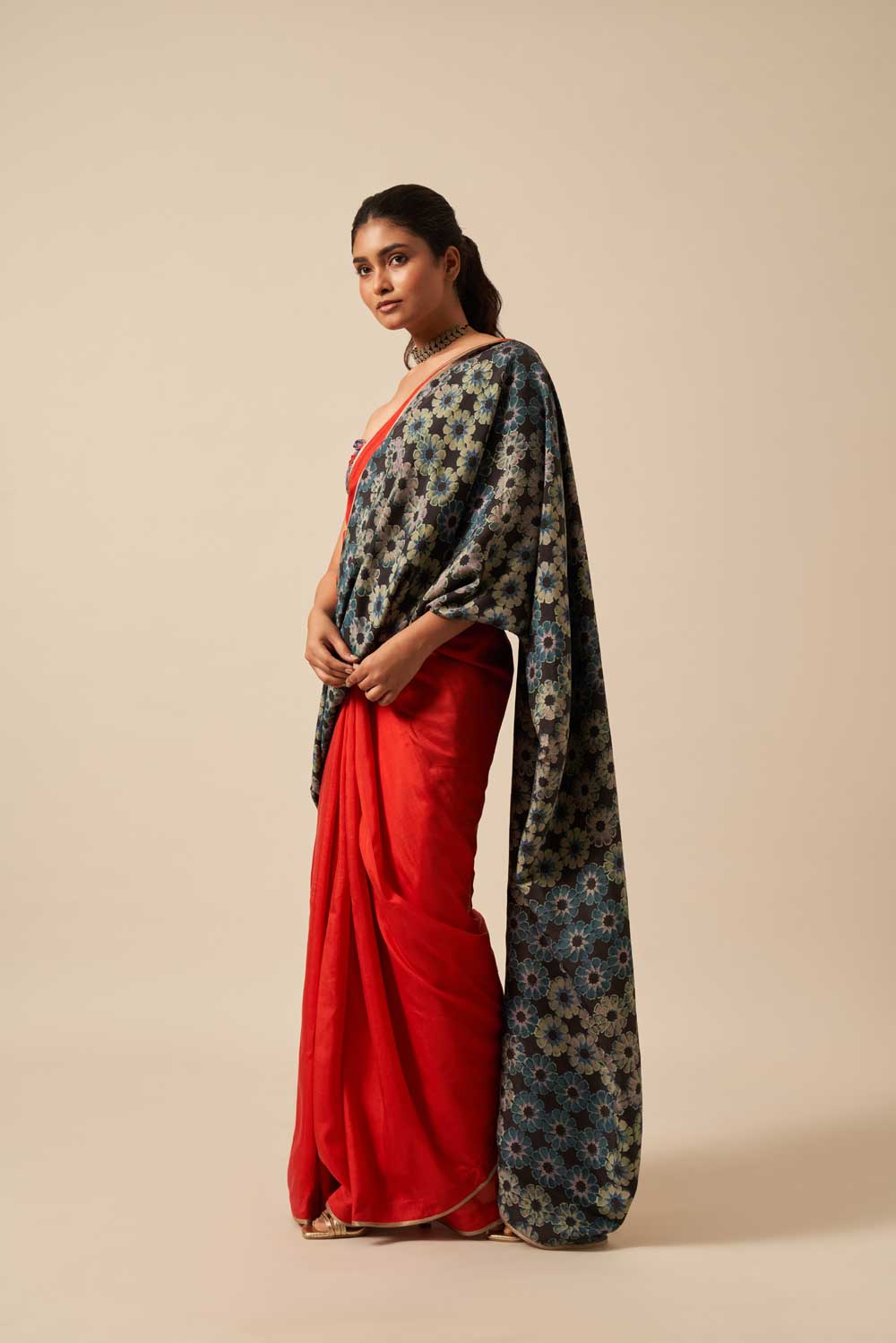 Rajeshwari Red Black Mulberry Silk Flip Pallu Saree