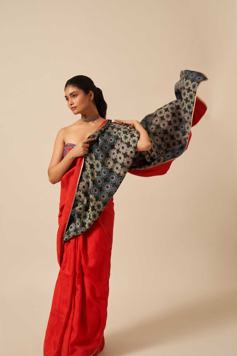 Rajeshwari Red Black Mulberry Silk Flip Pallu Saree
