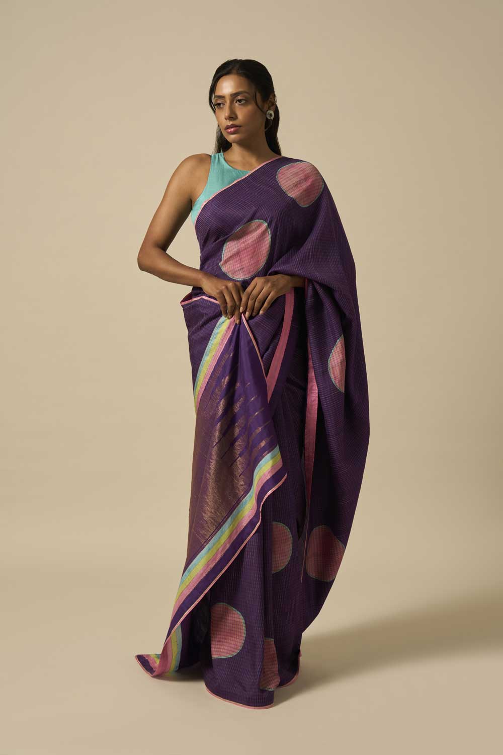 Kesar Purple Kanchi Silk Hand Blockprinted Saree
